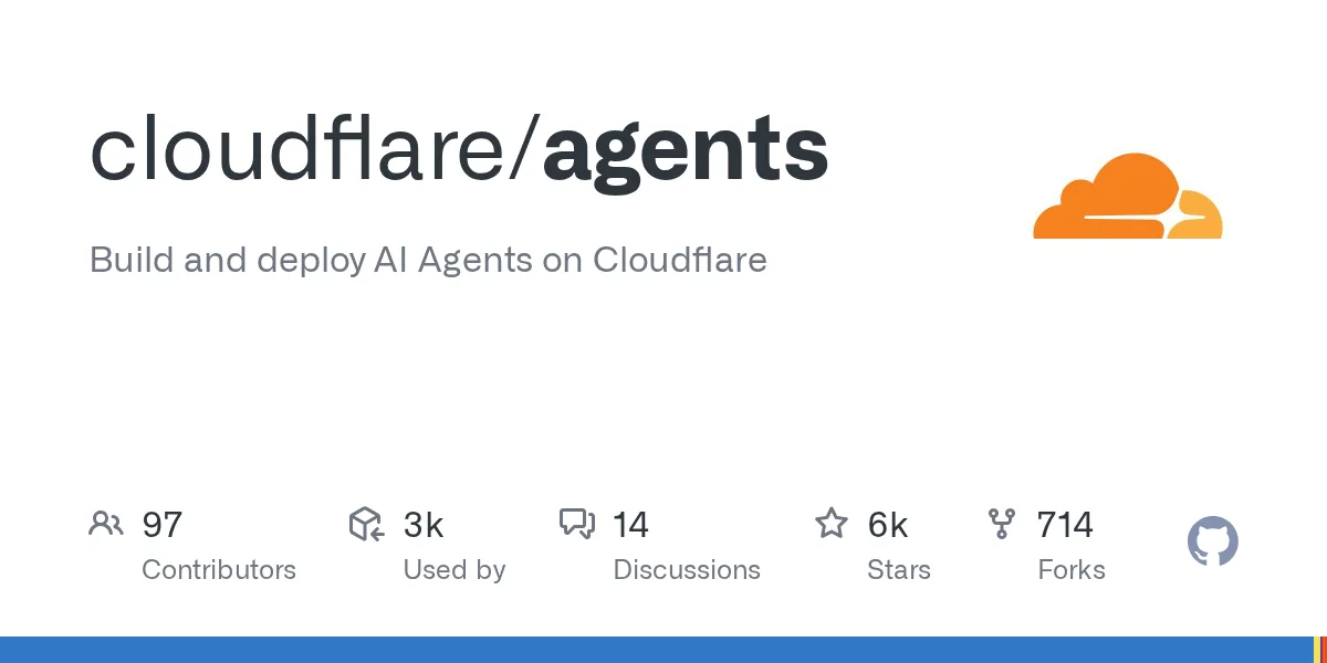 Card for the cloudflare/agents repository on GitHub, with 5 thousand stars