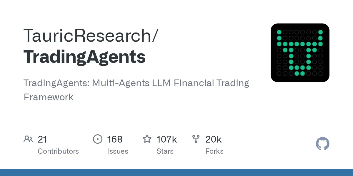Card for the TradingAgents repository on GitHub, with 106 thousand stars